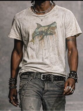 Shark T-shirt and Asos Ripped Jeans 2pc Grunge Bundle